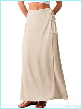 Linen Wrap Maxi Skirt High Waisted Flowy Casual Long Skirts
